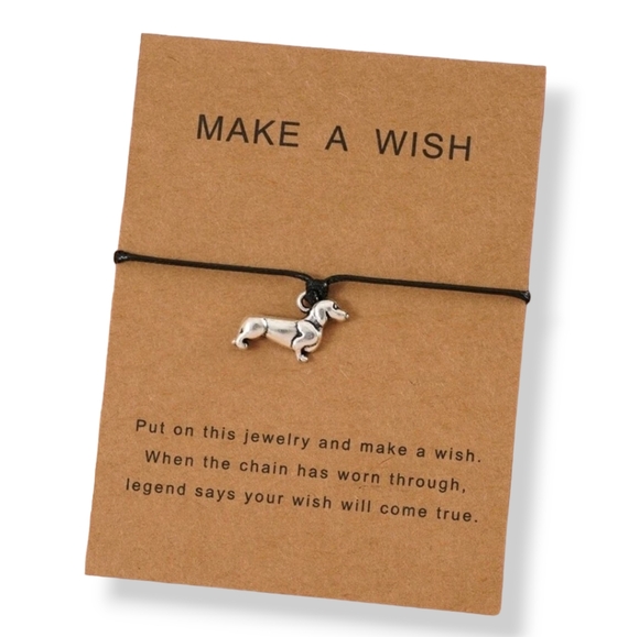 Woman / Men djustable Bracelet Black Cord With Dachshund.  Dog - Picture 4 of 4